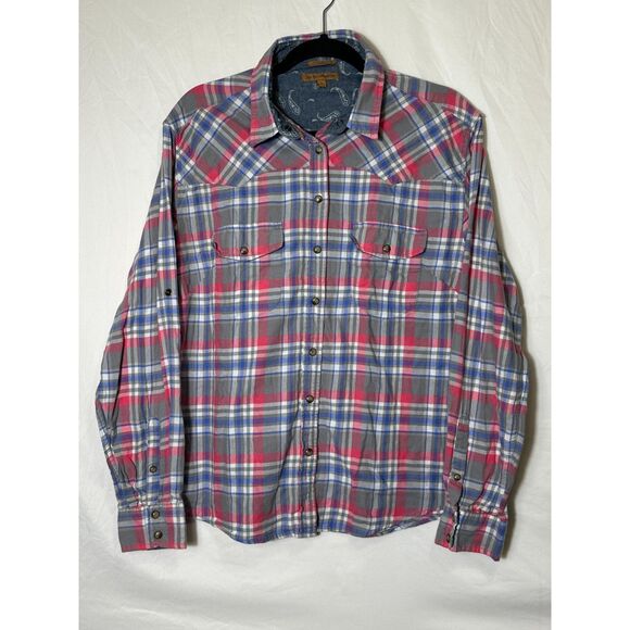 Jach's Girlfriend Women's Snap Up Pink Gray Blue Flannel Shirt SZ XL Long Sleeve - Picture 2 of 5